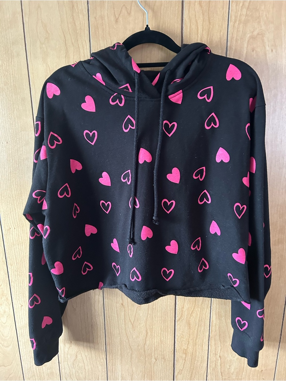 No Boundaries Black Hoodie with Bright Pink Heart Accents